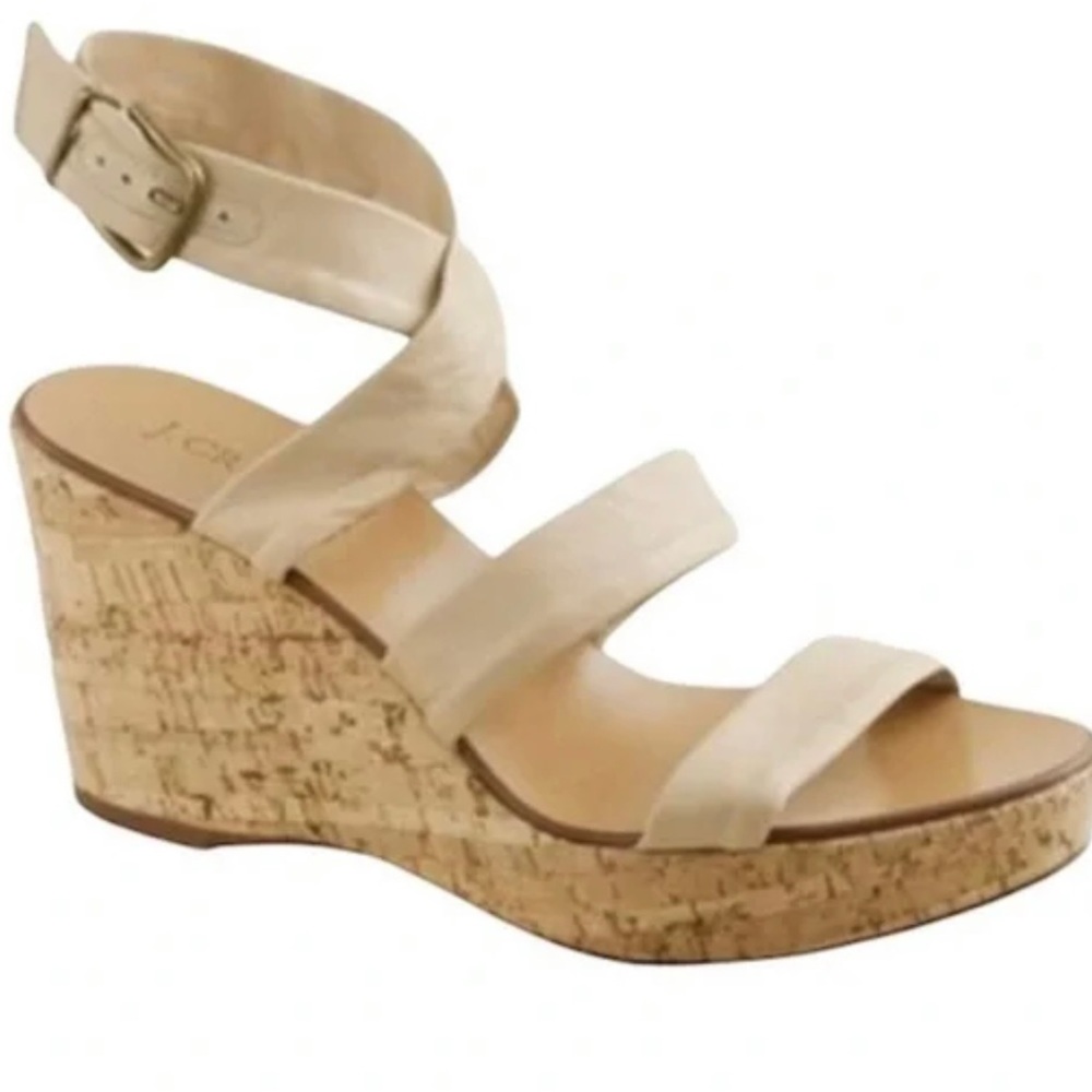 J. Crew Sevigne Nude Italian Leather Wrap Wedge Sandals - Size 10